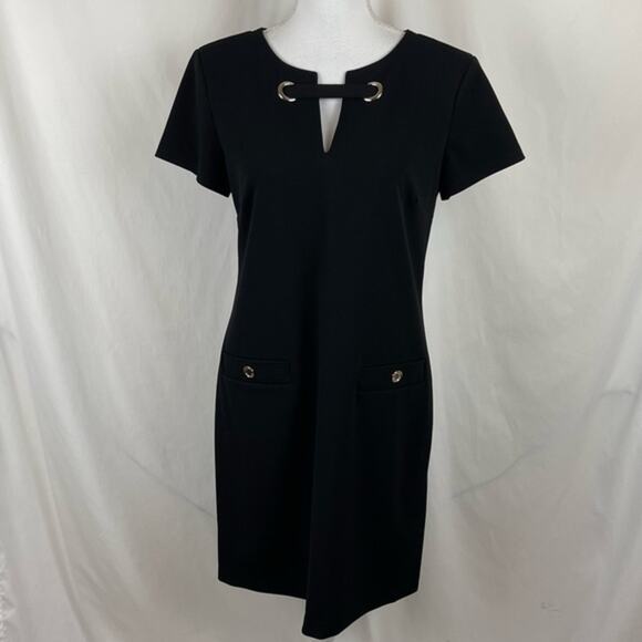 Tommy Hilfiger Black With Gold Detail Retro Y2K Shift Dress NWOT Size 8 - Picture 2 of 12
